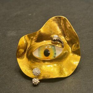 Surrealist Eye Statement Ring Schiaparelli Inspired Gold Adjustable NEW